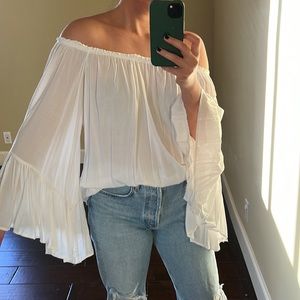 Off the shoulder white flowy tunic
